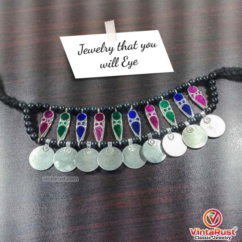 Afghan Kuchi Tribal Multicolor Choker Necklace, Kuchi Jewelry, Tribal Jewelry